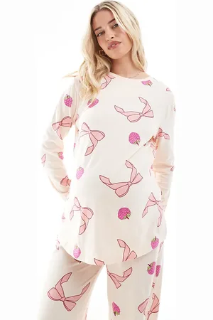 ASOS Maternity bow and fruit long sleeve top & trouser pyjama set in