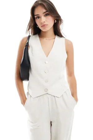 Y.A.S Linen touch waistcoat co-ord in sand - BEIGE