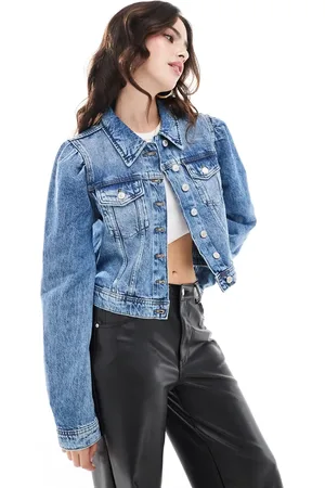 ONLY Puff sleeve denim jacket in mid