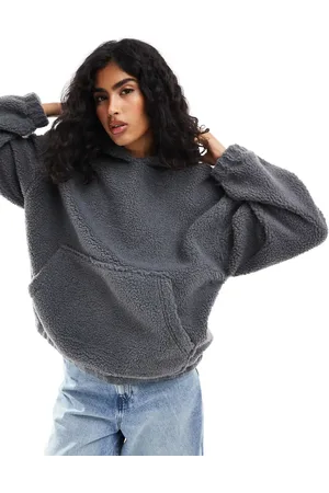 ASOS Oversized borg hoodie in charcoal