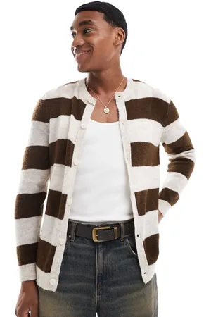 ASOS Knitted textured cardigan with stripe pattern in