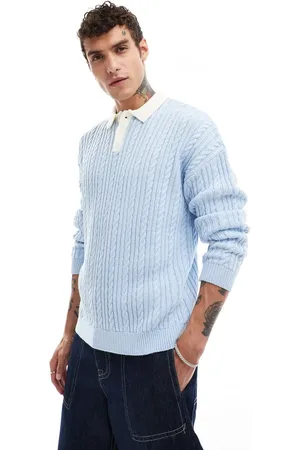ASOS Relaxed cable knitted rugby polo in