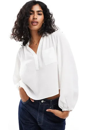 ASOS V neck pocket detail soft blouse in ivory