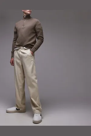 SELECTED Wide fit pleated trouser in cream