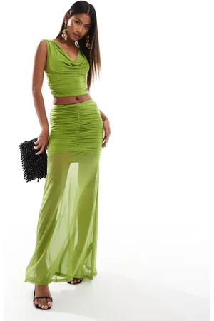 ASOS Co-ord slinky ruched fishtail maxi skirt in olive