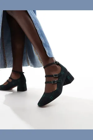 ASOS Socco mid heeled mary jane shoes in green check