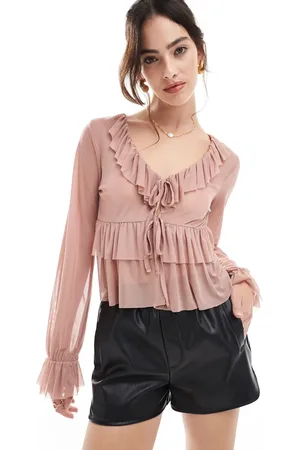Miss Selfridge Frill detail long sleeve blouse in blush