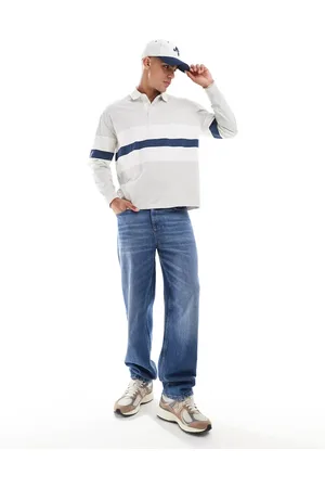 Abercrombie & Fitch Chest block stripe rugby polo in marl