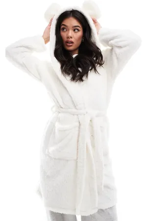 Loungeable Sherpa hooded ears mini robe in cream