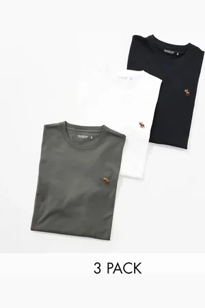 Abercrombie & Fitch 3 pack icon logo long sleeve t-shirt in black/brown/white