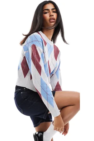 Pull&Bear Argyle print knit jumper in