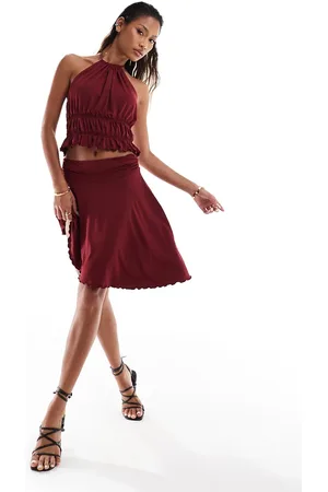 ASOS Shirred asymmetric skirt co-ord in wine