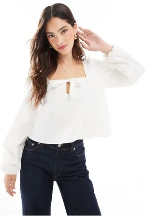 ASOS Poplin bow tie front blouse in ecru