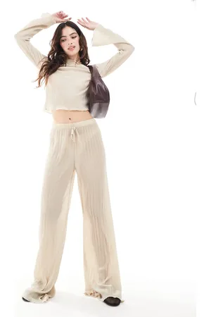 ASOS Plisse trouser with fluted hem co ord in champagne