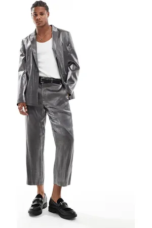 ASOS Straight crop length suit trousers in metallic