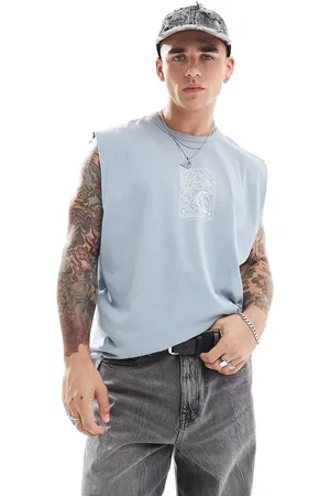ASOS Oversized tank in heavyweight 220gsm washed blue with celestial chest print
