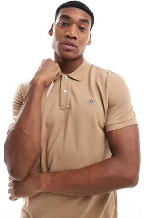 GANT Shield logo regular fit pique polo in tan