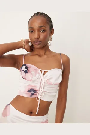 ASOS Ruched front satin cami co-ord in watercolour floral