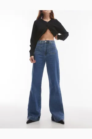 & OTHER STORIES High rise flared jeans with patch pockets in mid wash