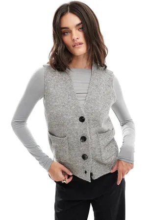 VERO MODA Sleeveless knitted waistcoat in medium melange