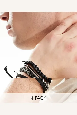 ASOS 4 pack leather and woven bracelet in monochrome