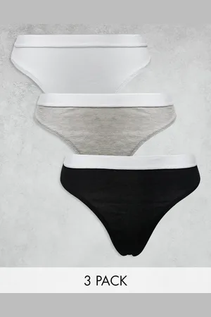 ASOS Lillie 3 pack cotton thong with waistband in black, grey & white