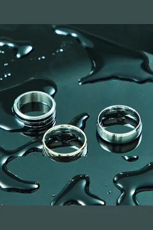ASOS 3 pack waterproof stainless steel band ring set in tone