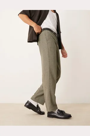 ASOS Smart straight leg wool blend trousers in dark puppytooth