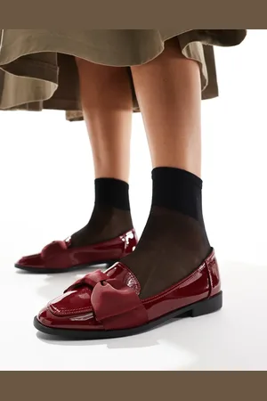 ASOS Mentor bow loafer flat shoes in burgundy patent