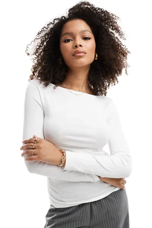 Stradivarius Ruched slash neck top in