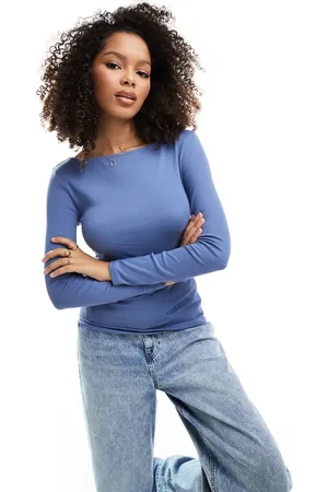 Stradivarius Ruched slash neck top in medium