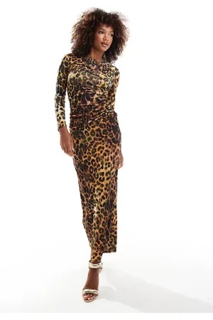 Flounce London Ruched midaxi dress with drape detail in leopard print