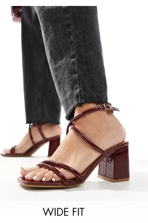 SEQWL Mid block heel sandals in burgundy