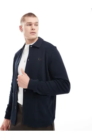 Fred Perry Long sleeve button through polo shirt in blue jersey
