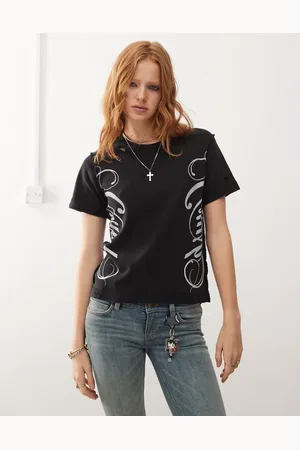 Cheap Monday Distressed short sleeve t-shirt with crush graphic print in washed