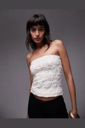 Topshop Textured floral bandeau in cream