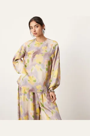 ASOS Satin long sleeve top co-ord in blurred floral
