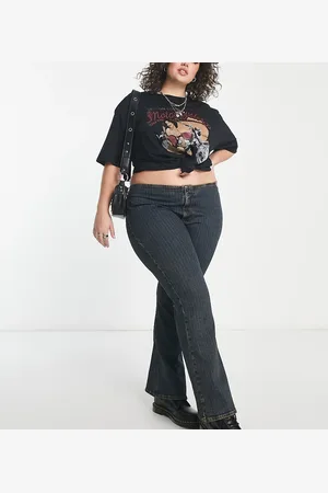 ASOS ASOS DESIGN Curve pinstripe mid rise flare jeans in