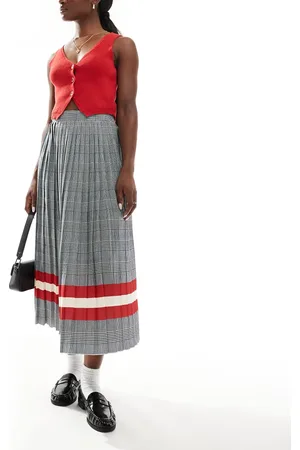 GANT Pleated check midi skirt with stripe detail in