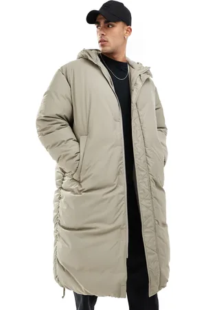 ASOS Oversized puffer jacket with hood and drawcords in stone
