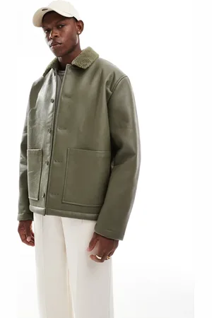 ASOS Faux leather oversized borg lined worker jacket in
