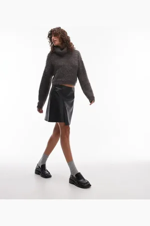 Topshop Faux leather step hem mini skirt in