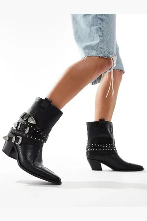 Aldo Emberlynx studded buckle western boots in leather croc