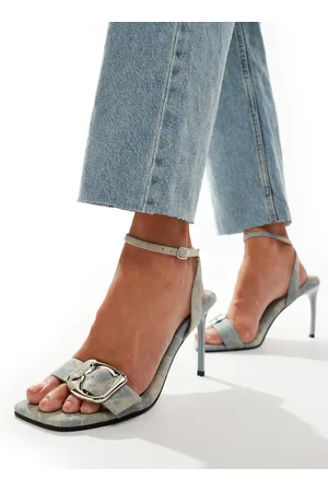 ASOS Noir buckle detail high heeled sandal in denim