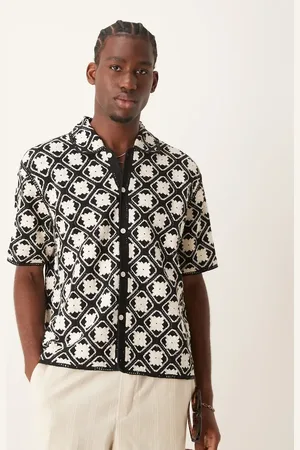 Abercrombie & Fitch Pattern crochet knit button up polo in /white