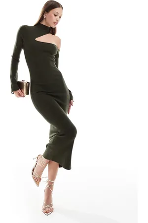 Pretty Lavish Cut-out knit midaxi dress in olive
