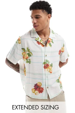 ASOS Boxy relaxed revere shirt with check and fruit print in