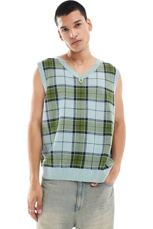 Vans Almondwood check sweater vest in grey and green