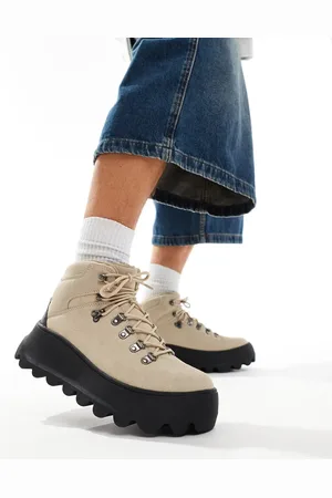 ASOS Lace up hiker boot in stone with chunky sole