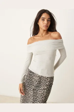 Abercrombie & Fitch Long sleeve off the shoulder foldover top in